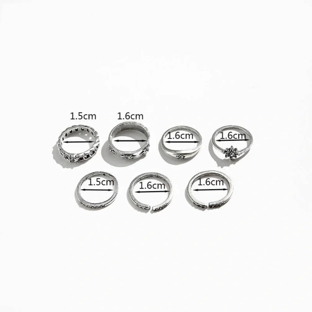 *MIYANDA* 7-Pc Silver Star Design Fashion Ring Set